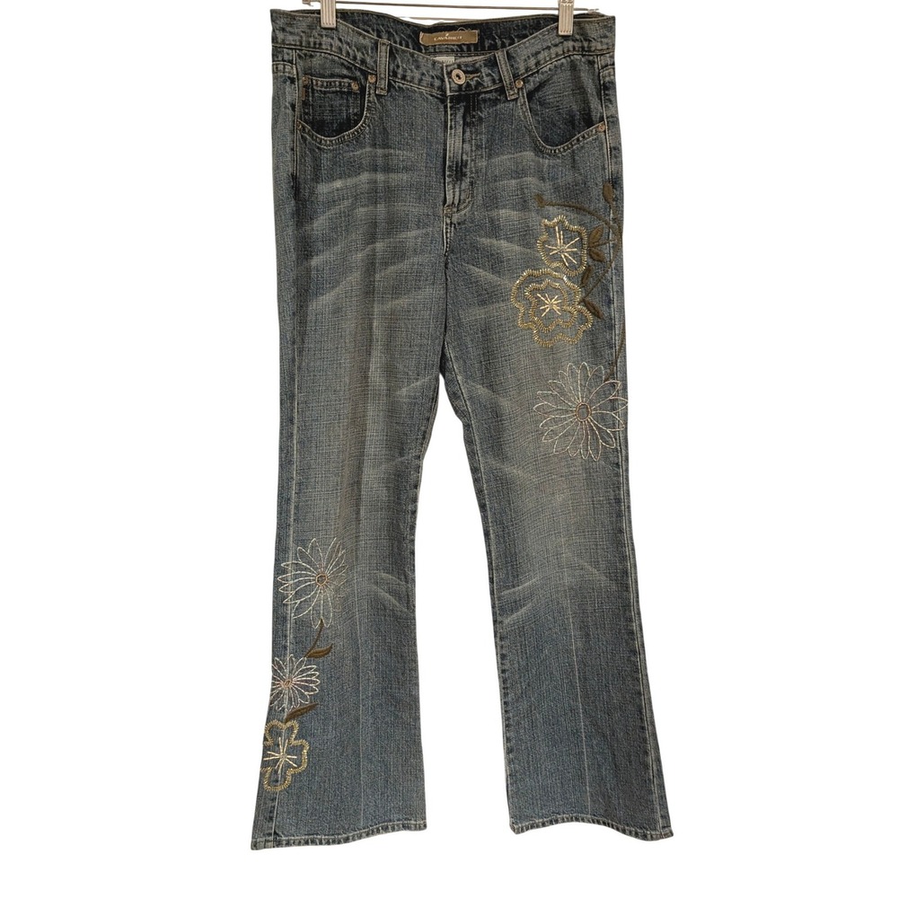 Z. Cavaricci‎ Floral Beaded Jeans Size 10 Blue Embroidered Denim Y2K Boho Retro